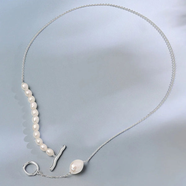 Elegant Freshwater Pearl Toggle Necklace for Women | Premium Silver Finish
