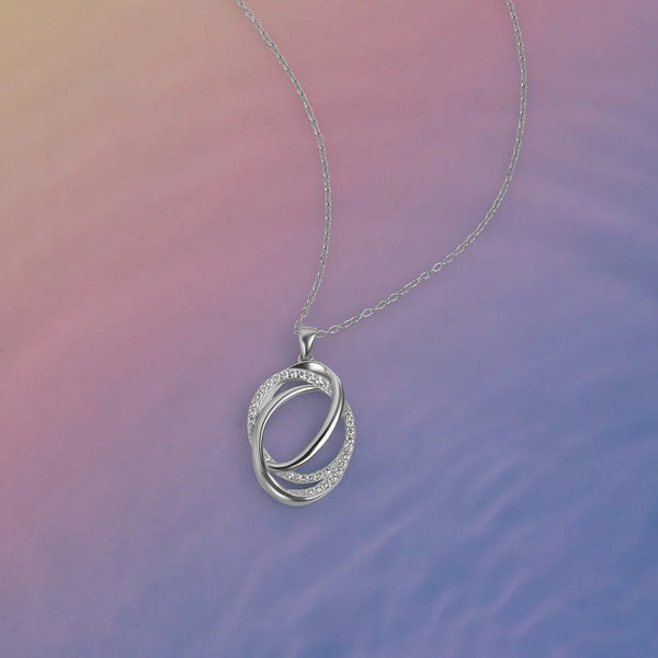 Elegant Double Loop Crystal Pendant Necklace for Women | Premium Silver Finish