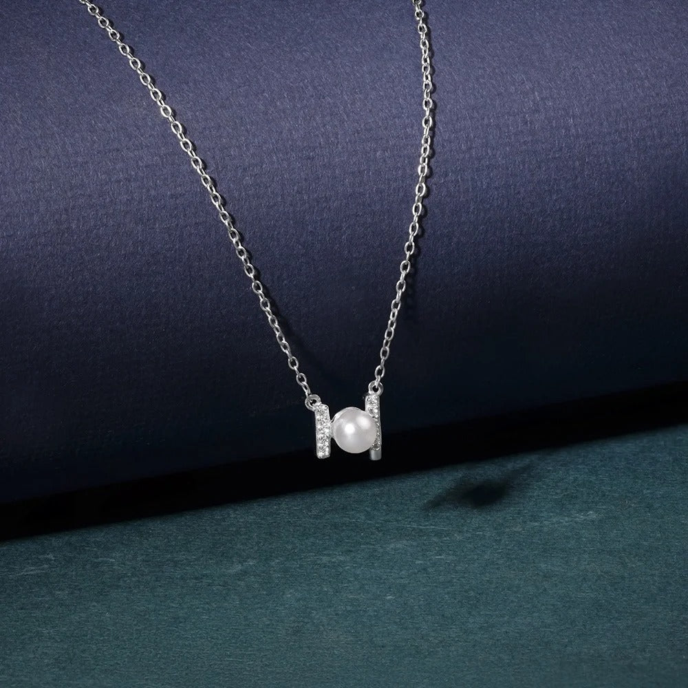 Elegant Pearl Crystal Bar Pendant Necklace for Women | Premium Silver Finish