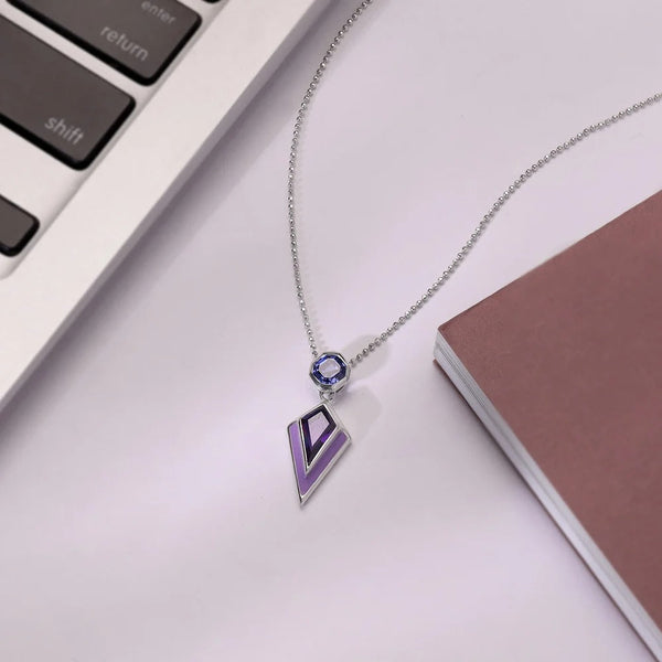 Elegant Purple Crystal Geometric Pendant Necklace for Women | Premium Silver Finish