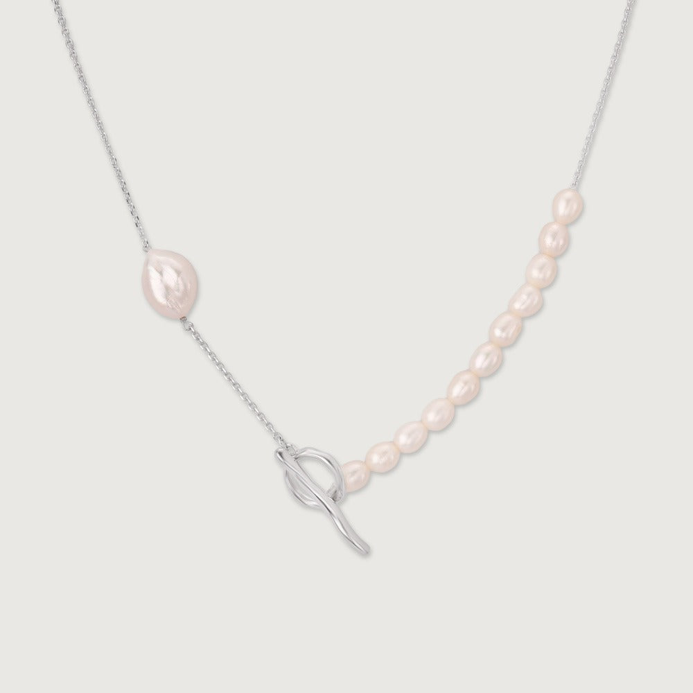 Elegant Freshwater Pearl Toggle Necklace for Women | Premium Silver Finish