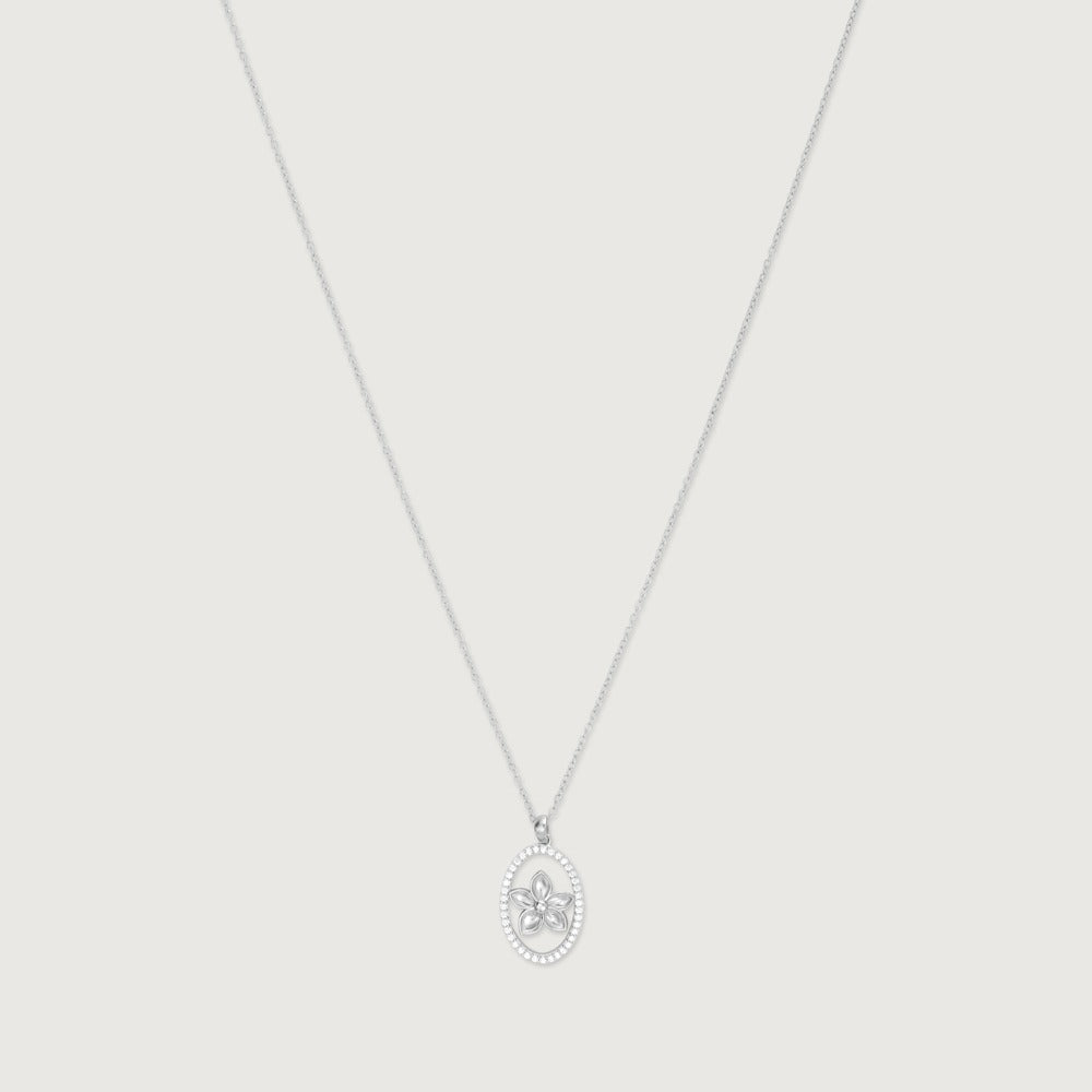 Elegant Floral Crystal Oval Pendant Necklace for Women | Premium Silver Finish