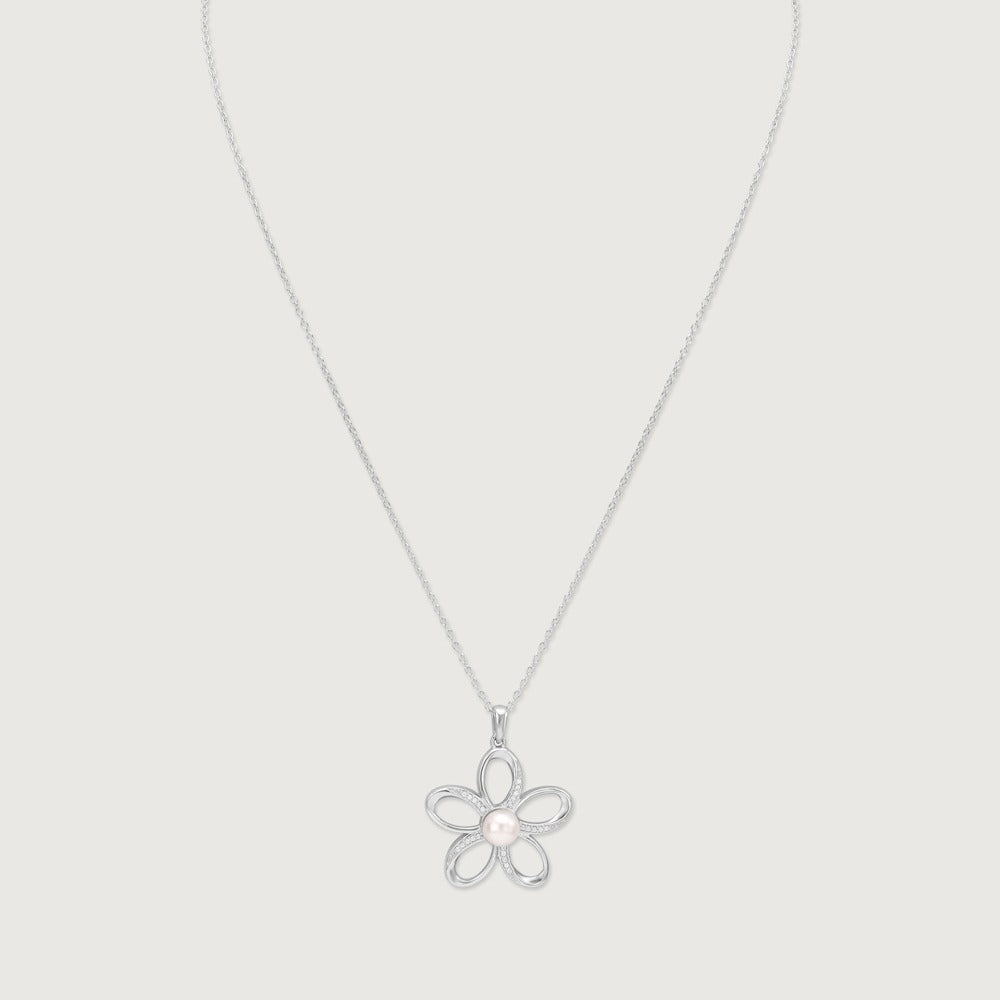Elegant Flower Pearl Crystal Pendant Necklace for Women | Premium Silver Finish