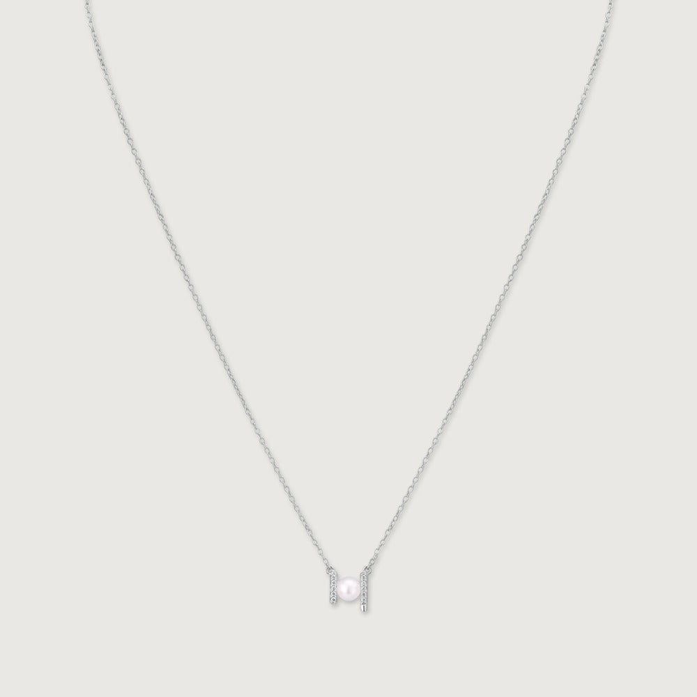 Elegant Pearl Crystal Bar Pendant Necklace for Women | Premium Silver Finish
